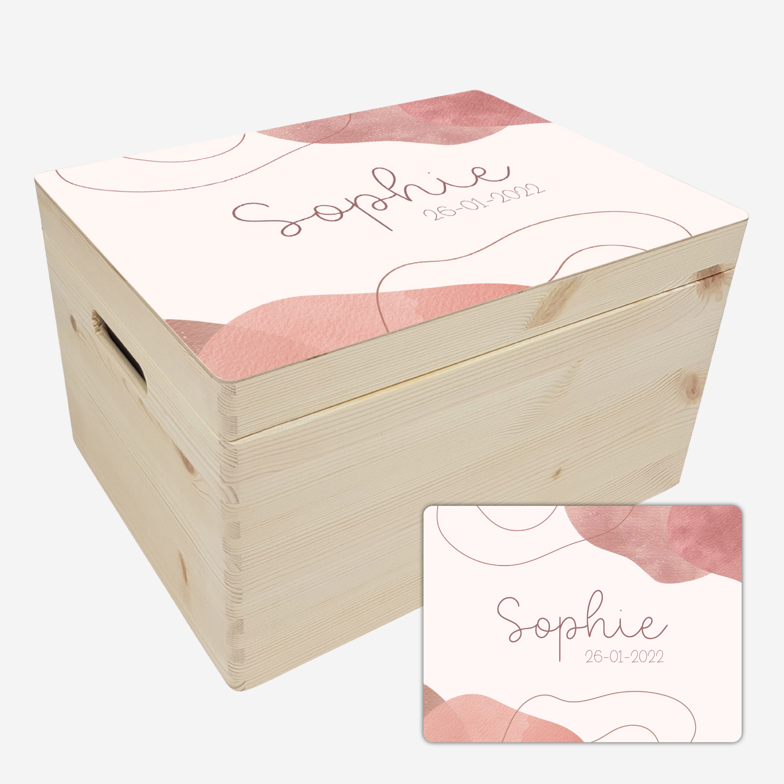 Blanke box middel met voorbeeld aqua roze scaled